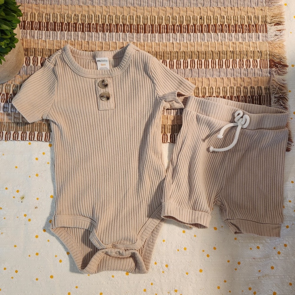 PL Baby Unisex Photoshoot Outfit Set Summer Solid Short Sleeve Round Sz 9 months